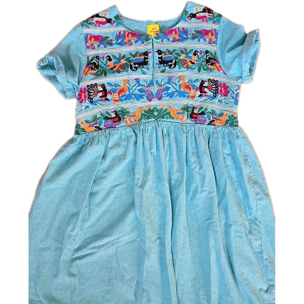 Roberta Roller Rabbit Tara Embroidered Cotton Dress Aqua Womens Sz XS